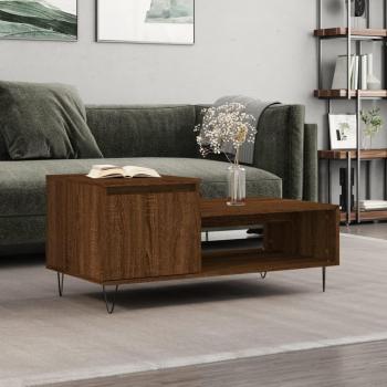 Mesa de café multicapa de madera contrachapada roble marrón 100x50x45 cm