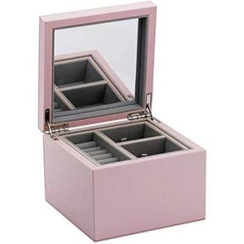 Caja de joyas pequeña Pandora A004 rosa de madera con revestimiento de cuero sintético, medidas: 16cm x 16cm x 11,5cm