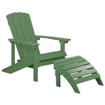 Silla de Jardín Adirondack Verde de Madera Sintética con Reposapiés Resistente a la Intemperie