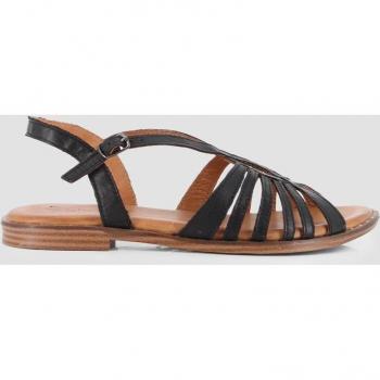 Sandalias planas de mujer de piel con tiras negras Blogger BANUS 81475