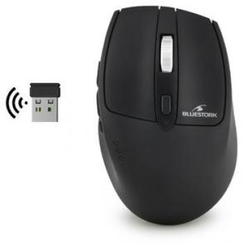 Bluestork Mouse Pro - Ratón inalámbrico recargable 2.4 GHz con 6 botones y compatibilidad Windows/Mac - Negro