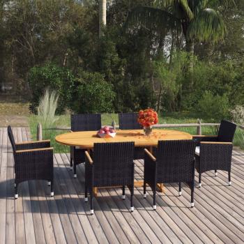 7-Piece Black Poly Rattan Garden Dining Set