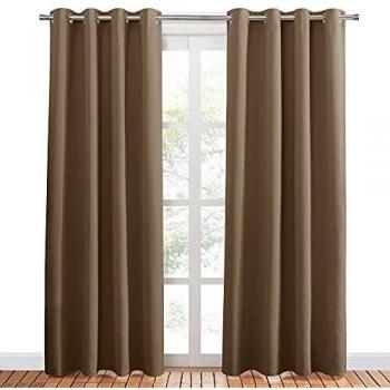 PONY DANCE Cortinas Opacas con Ollaos Moca - Cortinas Textiles Suaves Decoración Hogar/Paneles Largos para Ventanas Cocina Comedor Salon Dormitorio, 2 Piezas, 132 x 210 cm