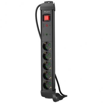 Regleta Lanberg SP1-05F-0500-BK, base múltiple interior de 5 salidas AC, longitud de 5 metros, protección hasta 2500W, color negro
