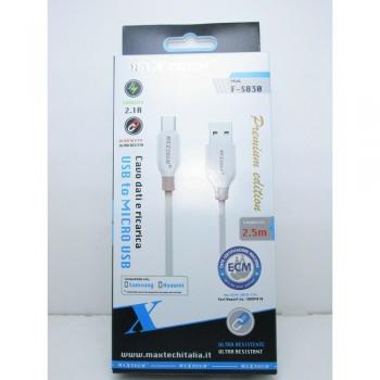 Cable USB Micro USB 2.1A Ultra Resistente para Carga y Datos, Longitud 2.5 Metros F-S030