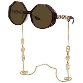 Versace VE4395 Col. 534673 Women's Square Oversized Sunglasses with Chain Detail, Brown, Size: 59 MM