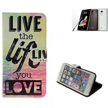 360° Funda Smartphone para LG Electronics Stylus 2 DAB+, 'live the life you love' | Wallet case flip cover caja bolsa Caso Monedero BookStyle - K-S-Trade