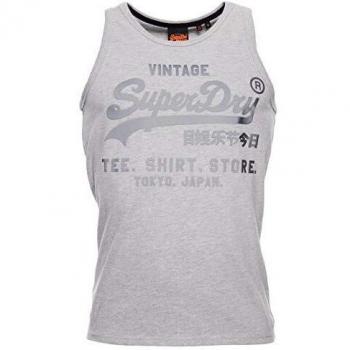 Superdry Hombre Camiseta de Tirantes con Logo Vintage Bonded Gris Jaspeado XXXL
