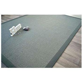 Alfombra de sisal Quintana gris con trenza de algodón verde grisáceo - 140 x 200 cm