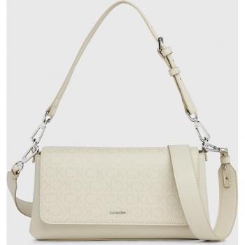 Bolso de hombro con print monograma y solapa Calvin Klein - Beige Talla Os