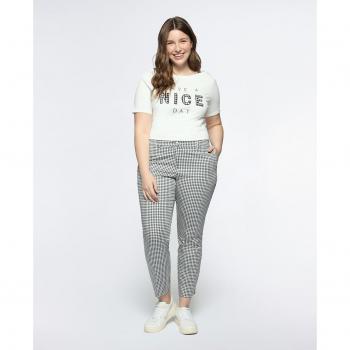 Pantalón pitillo de mujer de cuadros vichy con trabillas en la cintura
