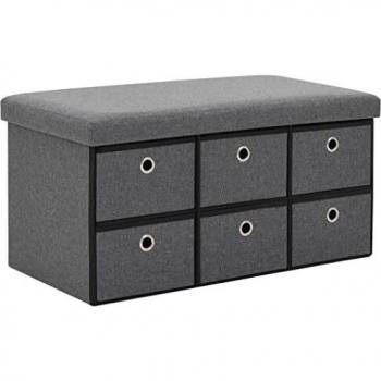 Banco de almacenaje plegable de lino sintético 76x38x38 gris oscuro
