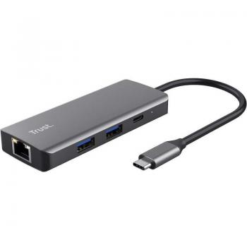 Trust Dalyx 6-in-1 USB-C Multiport Adapter with 2xUSB, 2xUSB-C, 1xHDMI, 1xRJ45 - Grey