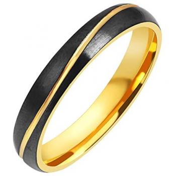 Anillo Masculino Akzent de Acero Inoxidável para Namorados/Noivado/Amizade, Tamaño 58, con Grabado Simili+, Color Negro y Dorado