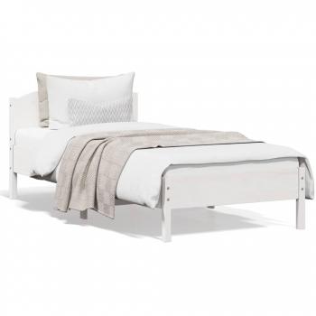 Cama sin colchón blanca 90x200 cm de madera maciza de pino con estructura y cabecero