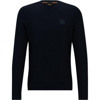 BOSS Anion Dark Blue Sweater with Contrast Label Details for Men, Size M