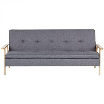 Sofá Cama Moderno de 3 Plazas en Tela Gris con Estructura de Madera y Reposabrazos Click Clack Tjorn