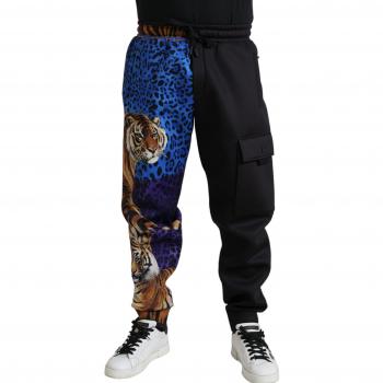 Dolce & Gabbana Black Tiger Print Cargo Jogger Pants - IT52 | L, Sweatpants, male, Multicolor, Size: XL Tiger Print Cargo Jogger Pants