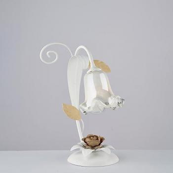 Lámpara de Mesa y Noche Shabby Chic en Hierro Forjado Blanco con Cesto, 1 Luz E14
