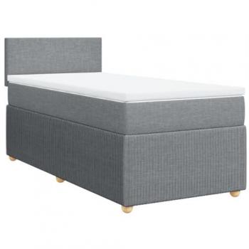 Cama box spring con colchón tela gris claro 90x200 cm