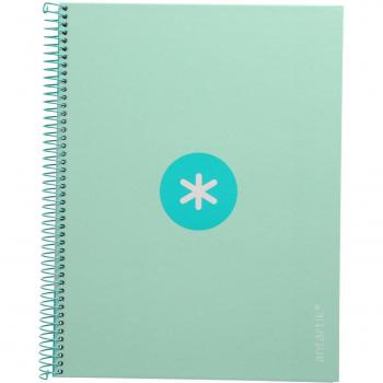 Cuaderno Espiral Liderpapel Antartik A4 Microperforado Tapa Forrada 80 Hojas 90g/m² Cuadrícula 5mm con Banda de Color Menta y 4 Tal