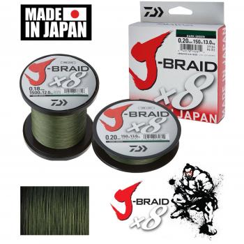 Daiwa J- Braid X8, Sedal de pesca trenzada redonda, 0.51mm, 56.0kg/123.0lbs, 1500m, verde