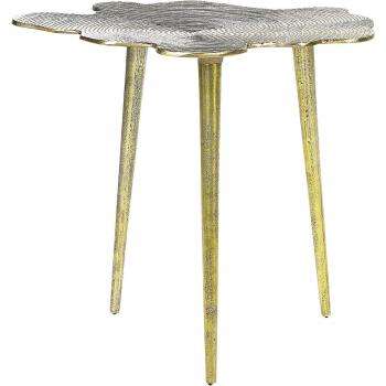 Mesa Auxiliar Dorada de Metal 49 x 49 x 44 cm con Efecto Madera Desgastado para Sala de Estar