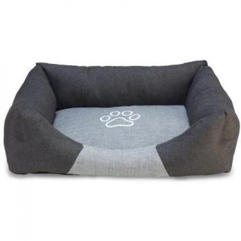 Cama Cuadrada Negra y Gris con Huella para Perros de 50 cm - Mejora el Descanso de tu Mascota