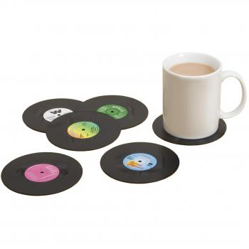 Gift Republic SH01328 Retro Vinyl Coasters, Black