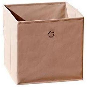 Caja de almacenamiento plegable Winny beige con anillo de metal, 31,5x31x31,5 cm