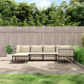 vidaXL 6-Piece Anthracite Poly Rattan Garden Lounge Set with Cushions