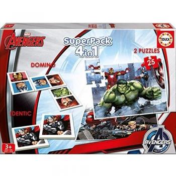 Educa Los Vengadores - Superpack, 4 Juegos en 1: dominó, Identic, 2 Puzzles Borrás 16692