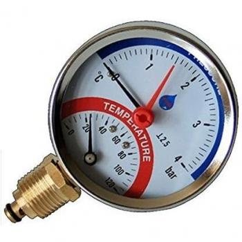 Manómetro Termométrico Lateral 80mm 0-120°C 0-10 Bar 1/2 BSP