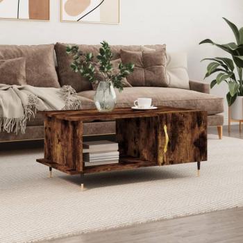 Mesa de centro madera contrachapada 90x50x40 cm en color Blanco, Negro y Blanco brillante, ideal como mesita de salón, comedor o auxiliar. También disponible en roble ahumado con acabado Marrón