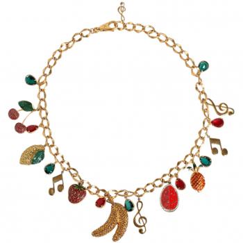 Multicolor Crystal Embellished Gold Tone Brass Waist Chain Belt - Size M