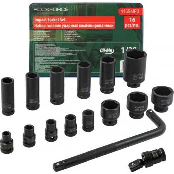 Juego de 16 piezas de dados de impacto Rockforce 1/2 (10-36mm) con inserto