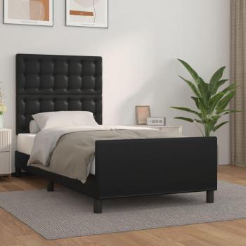 Estructura de cama con cabecero negro 80x200 cm en cuero sintético