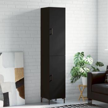 Aparador alto de madera contrachapada negro 34,5x34x180 cm con 1 puerta, mueble de almacenaje para salón, buffet y armario auxiliar