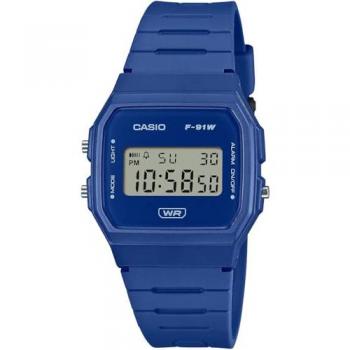 Reloj Digital Casio F-91WB-2A1EF Colección Atemporal Unisex Azul Resistente al Agua con Cronómetro y Alarma