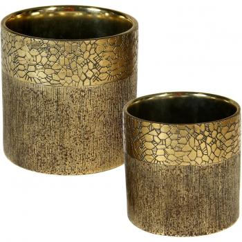 PAME 51515 - Set de 2 maceteros de cerámica, 17 x 17 cm y 14 x 14 cm, color dorado