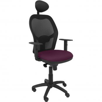 Silla de Oficina Jorquera en Malla Negra y Asiento Bali Morado con Cabecero Fijo - Piqueras y Crespo