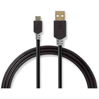 Cable USB 2.0 de 2m con Conectores A Macho y Micro-B Macho, 480 Mbps, Dorado, PVC Antracita