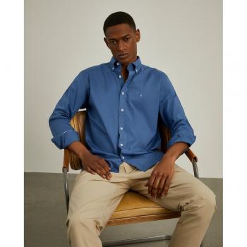 Camisa popelín de hombre corte slim Lion of Porches con estampado liso en azul