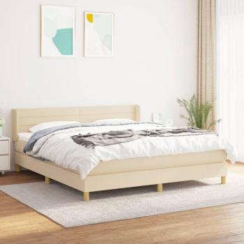 Cama Box Spring con Colchón de Tela Color Crema 160x200 cm