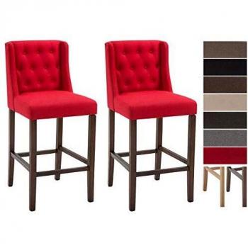 Set de 2 Taburetes Altos Cassandra en Tela Acolchada Color Rojo Antiguo con Estructura de Madera Oscura