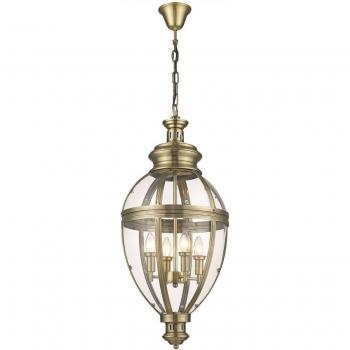Lámpara colgante COVENTRY de latón antiguo 4 luces E14 vidrio
