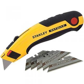 Cúter Stanley 0-10-778 con cuchillo universal, 5 hojas de corte, sistema de cambio instantáneo, salida de cuchillas de 4 posiciones, depósito para 5 cuchillas, resistente y cuerpo de acero