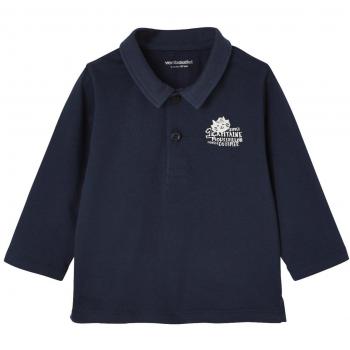 VERTBAUDET Polo de Manga Larga Para Bebé Niño con Motivo Detrás Azul Oscuro LISO con Motivos 18M