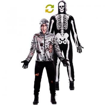 Disfraz Doble de Zombie y Esqueleto para adultos