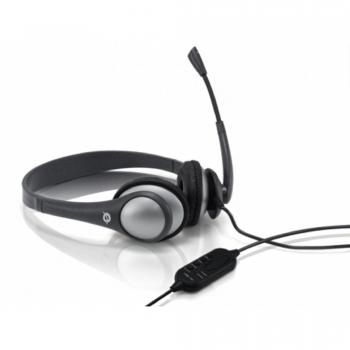 Conceptronic CEASYSTARU-V1 - Auriculares de diadema cerrados con micrófono, negro y gris